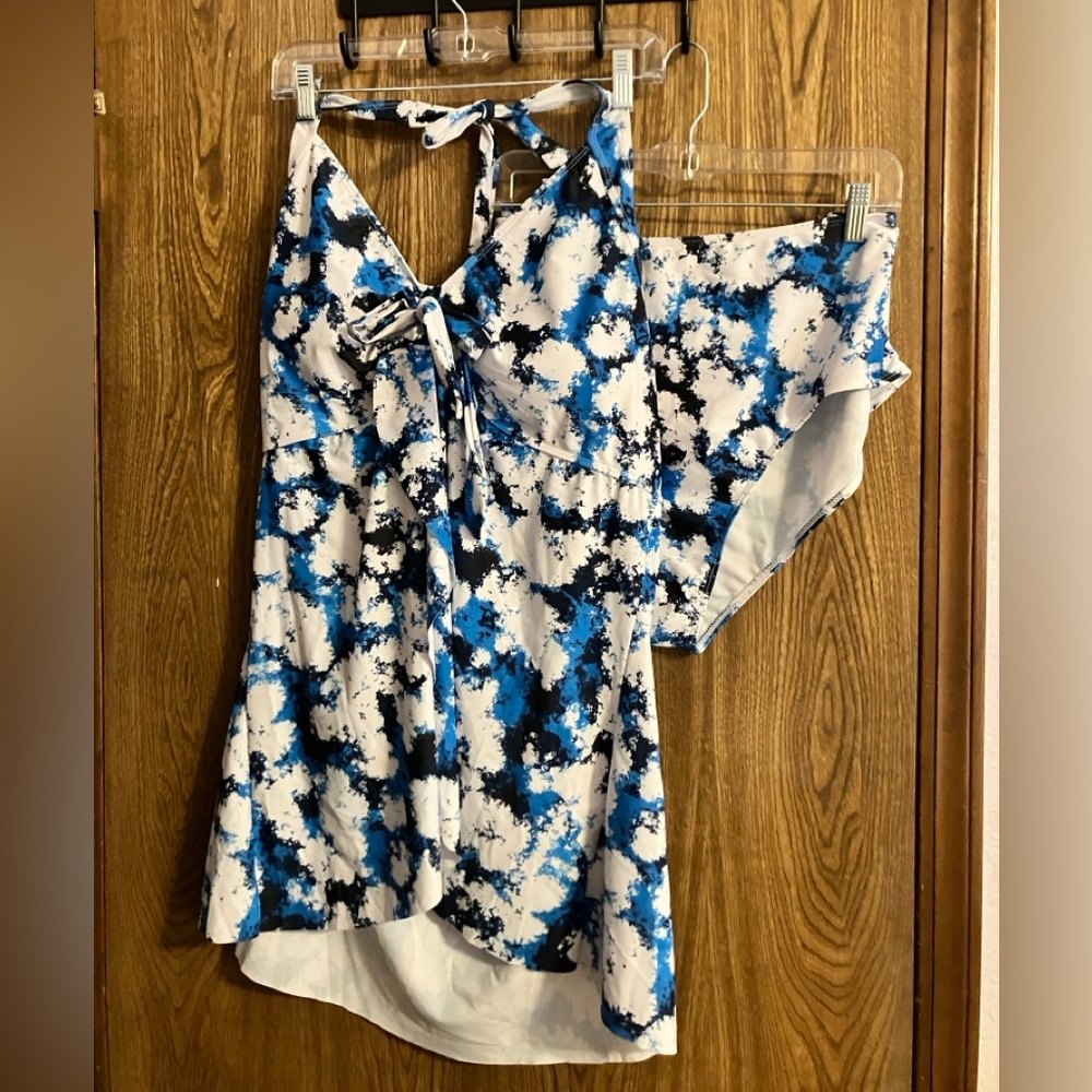 Rose gal 3X US 20 Tankin Swimsuit Set Blue Black White Geometric Design